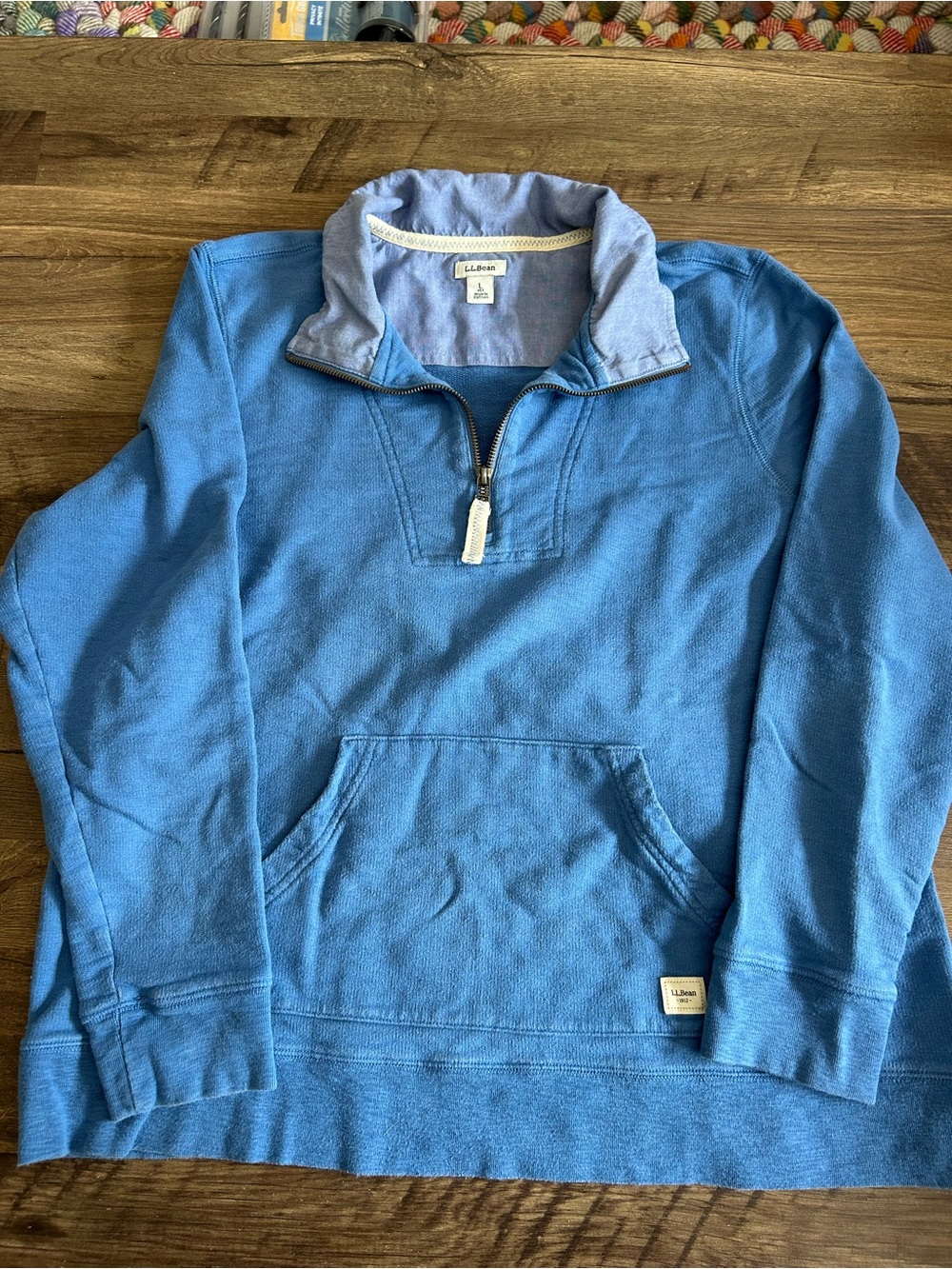 L.L. Bean Organic Cotton Half-Zip Sweatshirt Blue - Large Petite